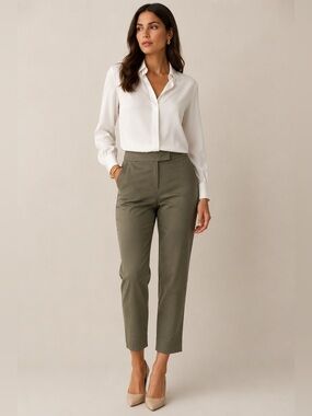 Sarah Pacini Ankle Pants Large Olive Minimalist Quiet Luxury Career Chic Classic